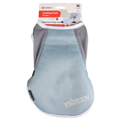 Manteau rafraîchissant Flamingo Cooling Coat Frozen, taille 30 cm, tissu mesh respirant, texte visible : Keeps your dog cool.